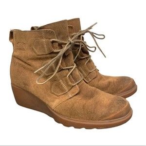 Sorel Toronto Tan Suede Wedge Lace Up Booties